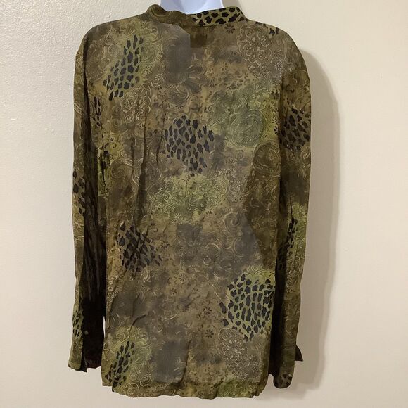 Vintage Fairy Grunge Boho Fairycore Green Animal Print Ruffle Peasant Blouse XL - Picture 6 of 10